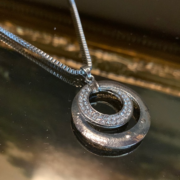 Silver Double Circle Studded Crystal Necklace